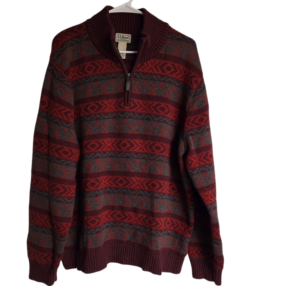 LL Bean Sweater Men's Size XL Quarter Zip Knit Cotton Southwest Aztec Pullover